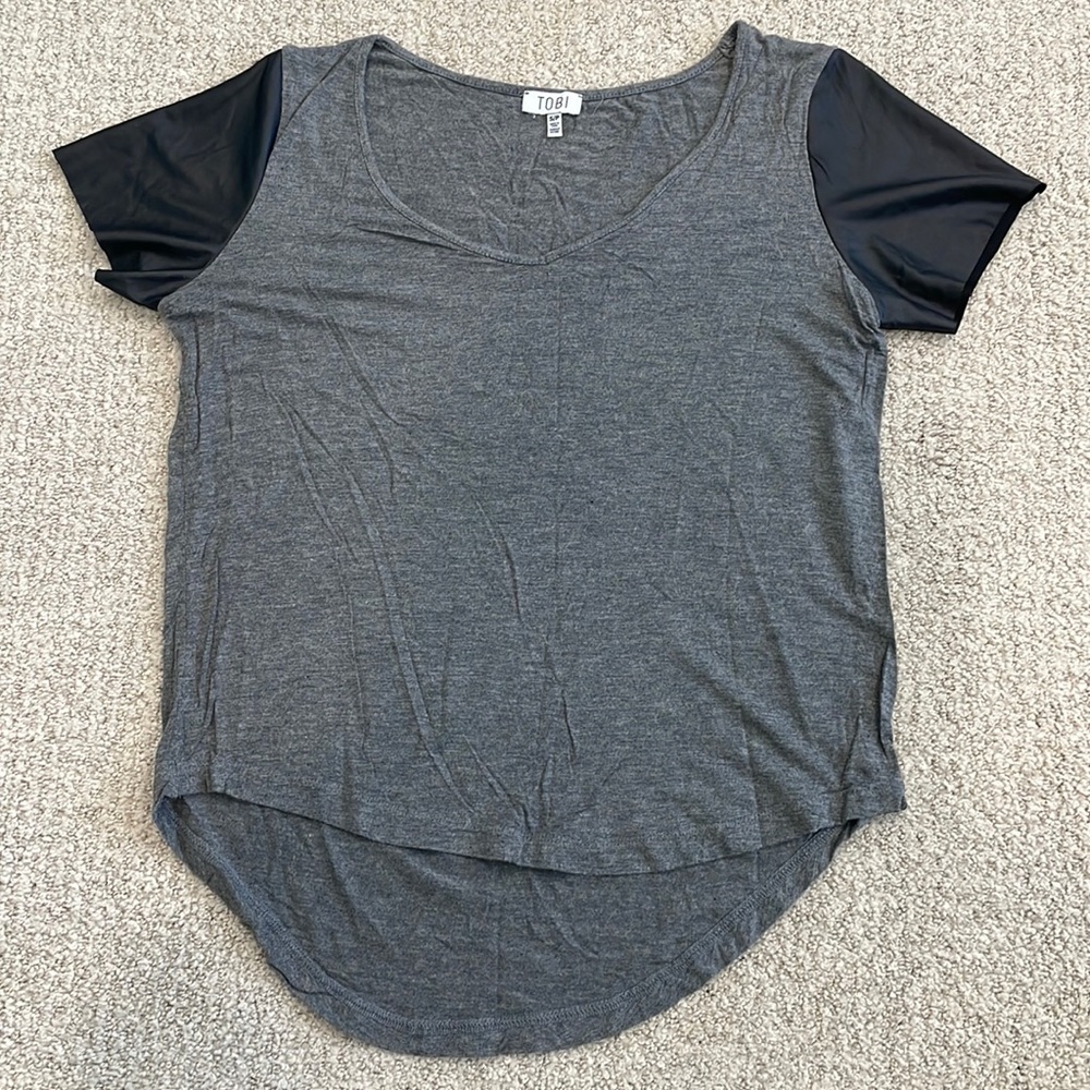 Faux Leather Short Sleeve Shirt